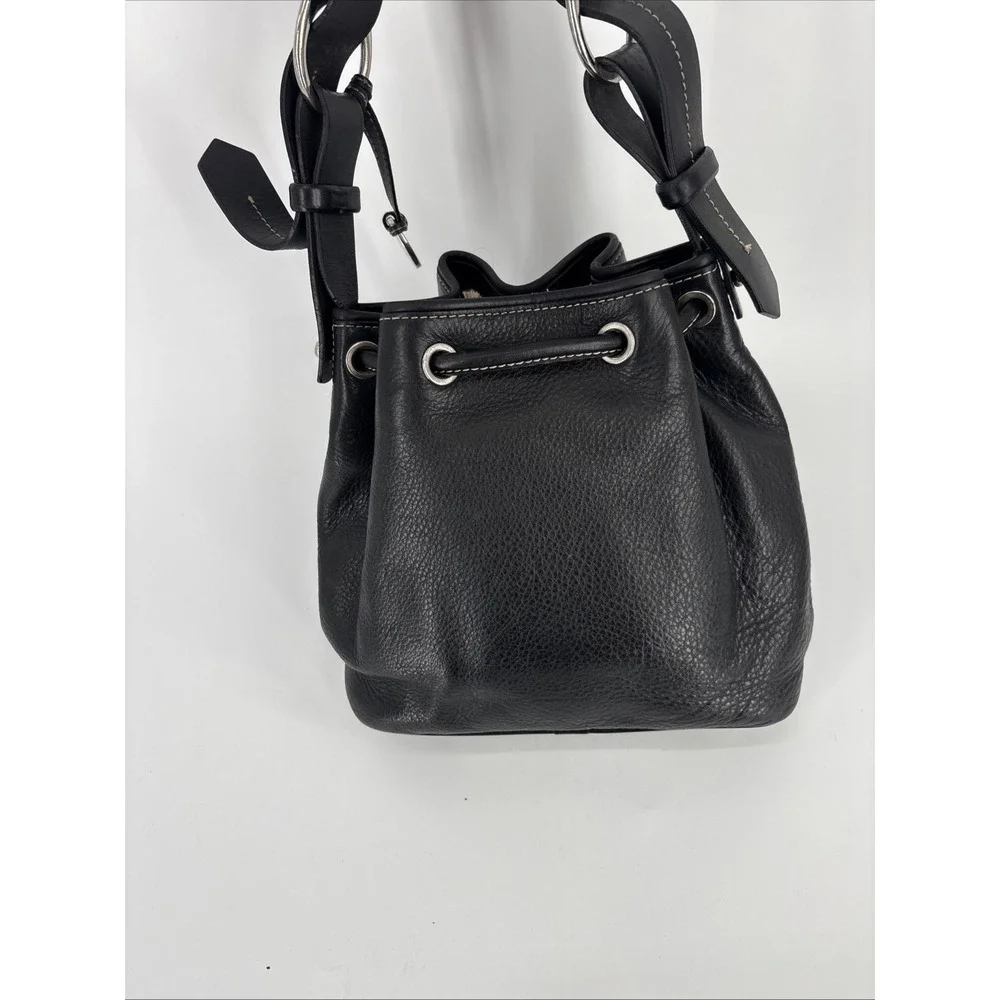 Dooney Bourke Vintage Black Pebble Leather Drawstring Bucket Shoulder Bag Purse